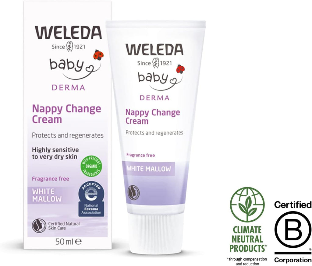 Weleda Baby Derma Nappy Cream, White Mallow, Barrier Cream for Baby, Dermatologically Tested for Very Dry Skin, Developed by Professionals, Fragrance Free, 50 ml