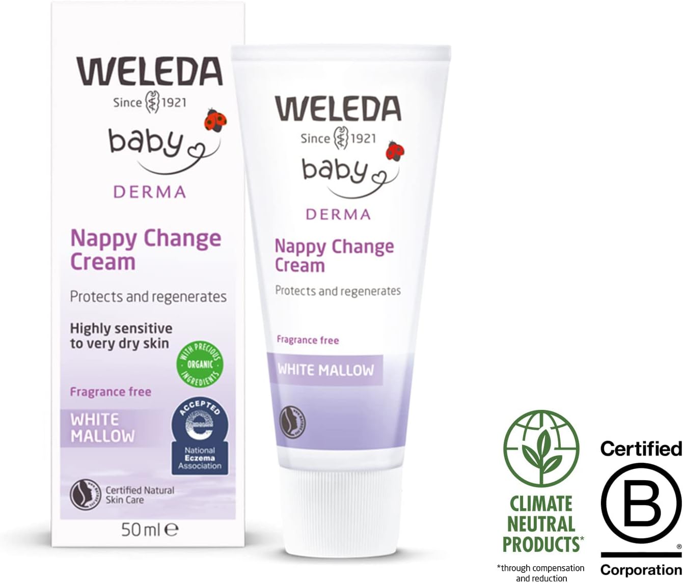 Weleda Baby Derma Nappy Cream, White Mallow, Barrier Cream for Baby, Dermatologically Tested for Very Dry Skin, Developed by Professionals, Fragrance Free, 50 ml