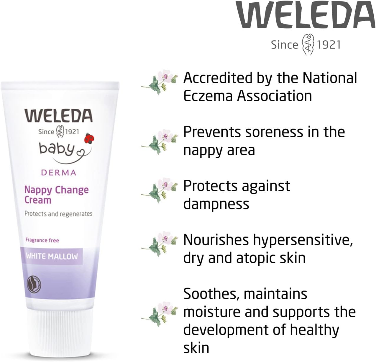 Weleda Baby Derma Nappy Cream, White Mallow, Barrier Cream for Baby, Dermatologically Tested for Very Dry Skin, Developed by Professionals, Fragrance Free, 50 ml