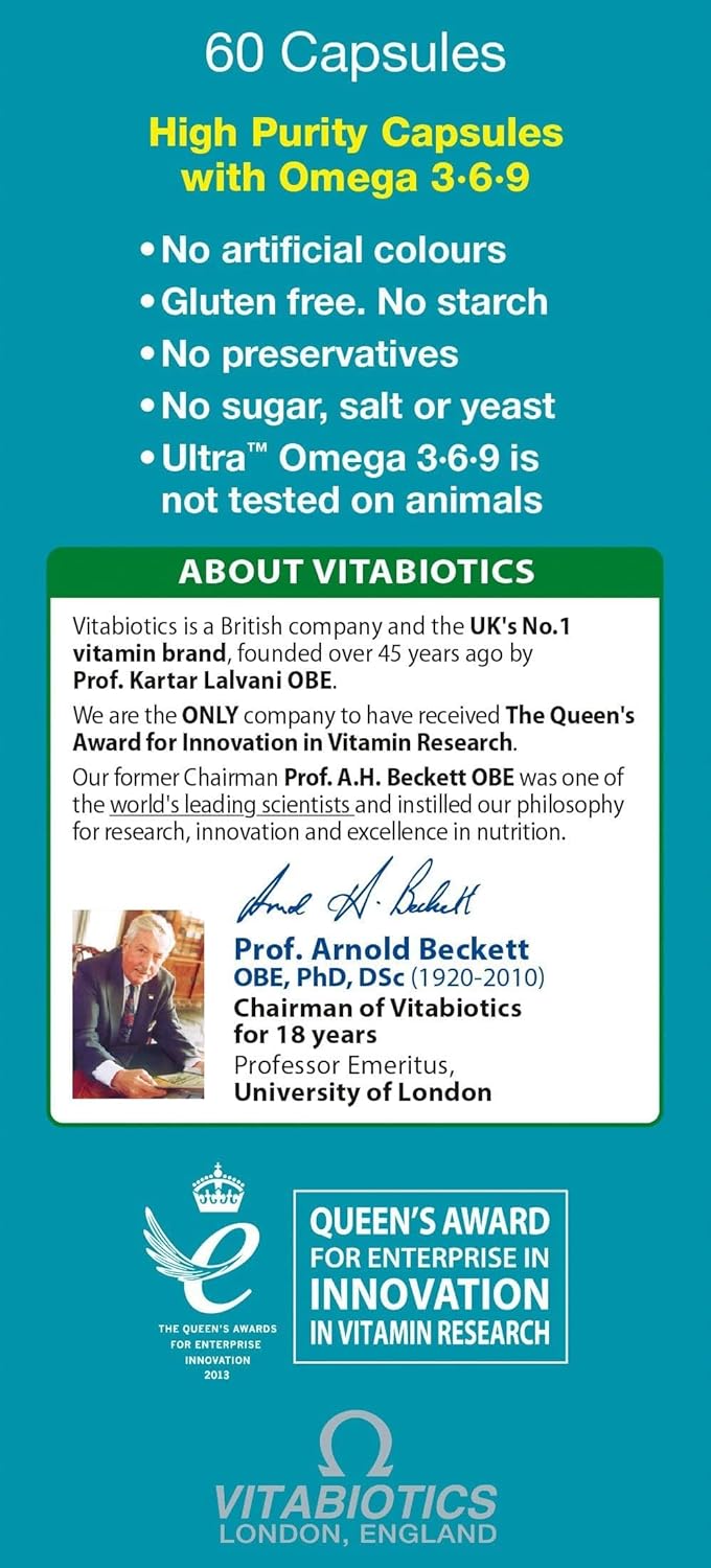 Vitabiotics Ultra Omega 3-6-9 Nutritional Supplements Capsules from Fish Oil Olive Oil Pumpkin Seed and Blackcurrant Oil
