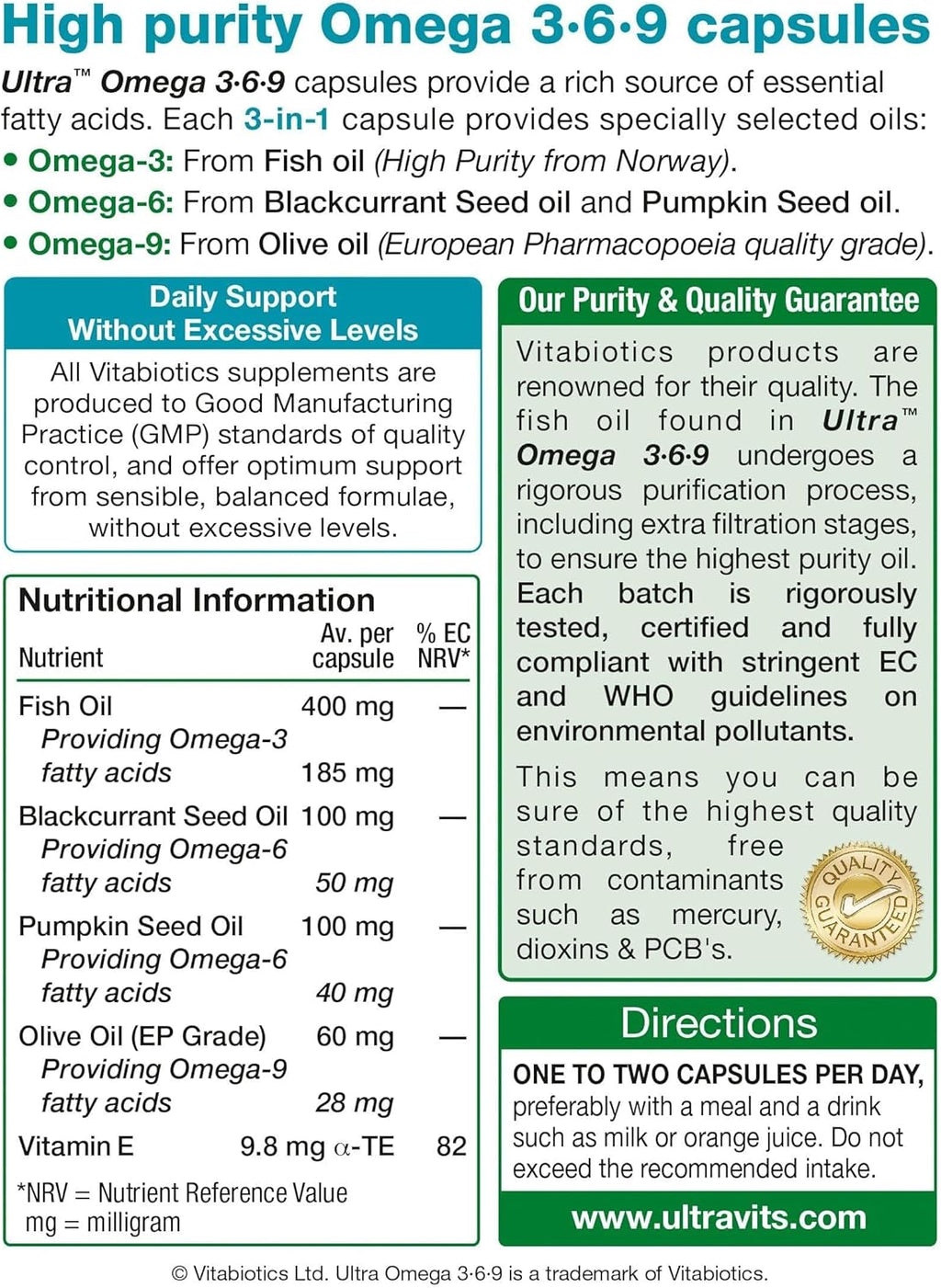 Vitabiotics Ultra Omega 3-6-9 Nutritional Supplements Capsules from Fish Oil Olive Oil Pumpkin Seed and Blackcurrant Oil