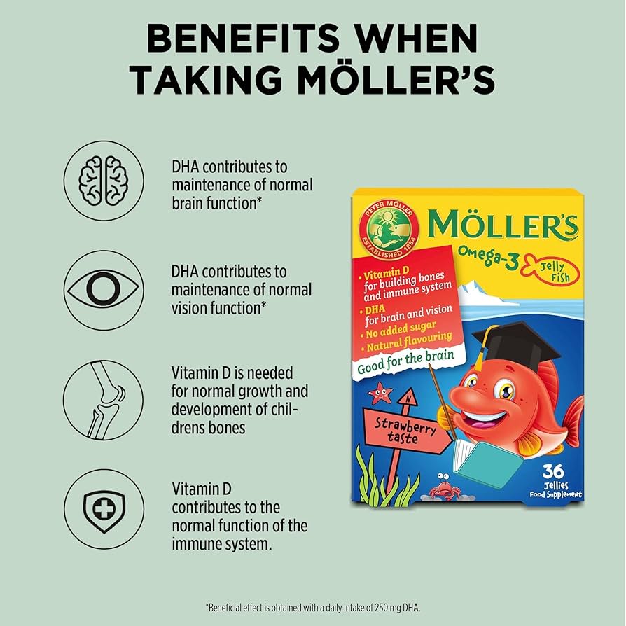 Moller’s - Omega 3 Jellies for Children, Strawberry Flavoured (36 Capsules)