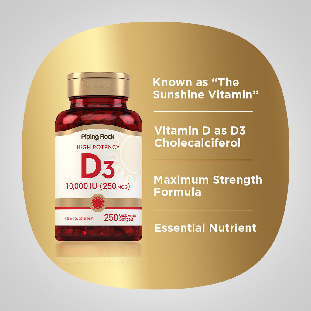 High Potency Vitamin D3, 10,000 IU, 250 Quick Release Softgels