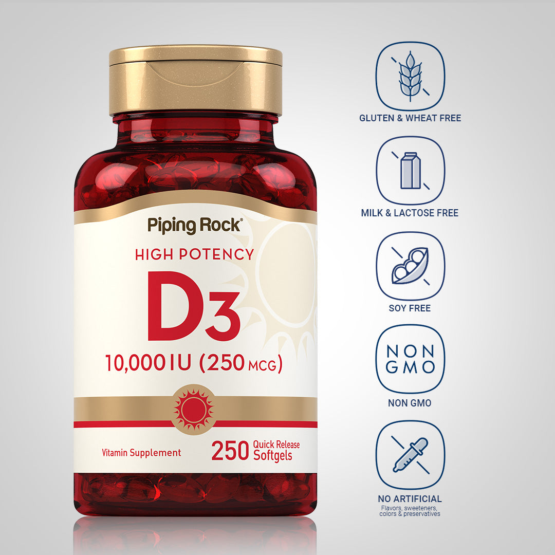 High Potency Vitamin D3, 10,000 IU, 250 Quick Release Softgels