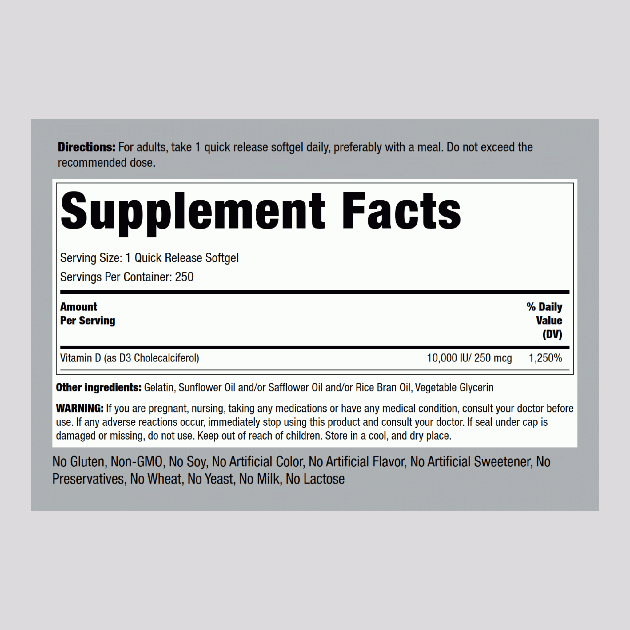 High Potency Vitamin D3, 10,000 IU, 250 Quick Release Softgels