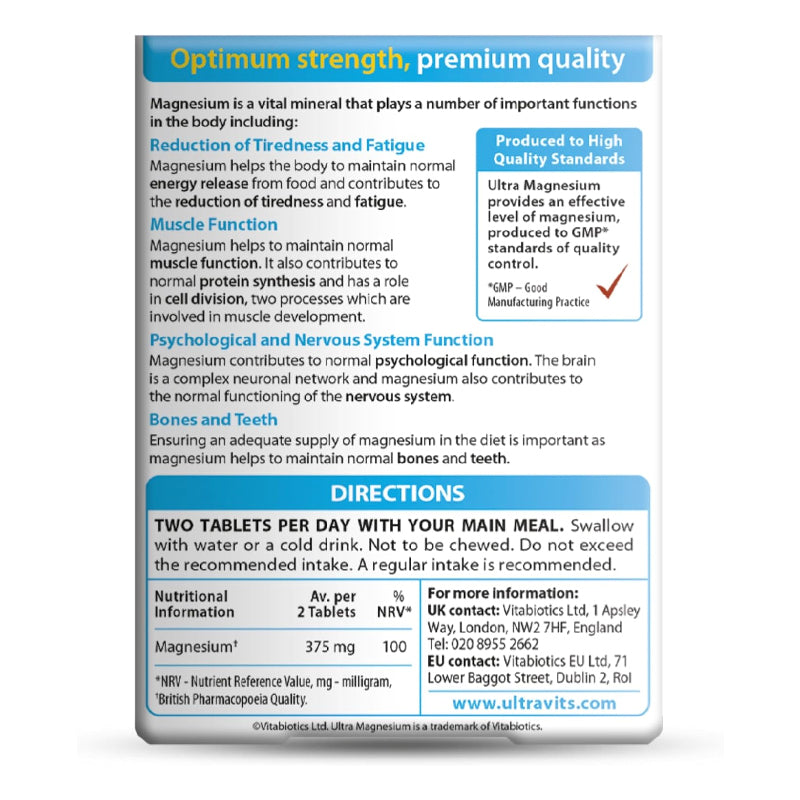 Vitabiotics Ultra Magnesium Supplement Tablets (60 Count)