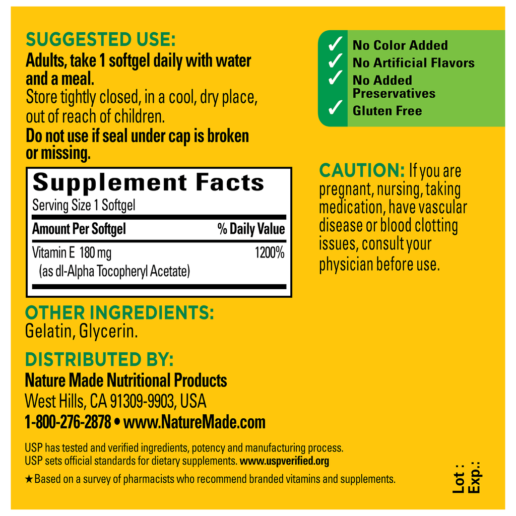 Vitamin E 400 IU (180 mg) dl-Alpha Softgels