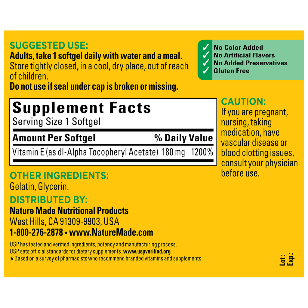 Vitamin E 400 IU (180 mg) dl-Alpha Softgels