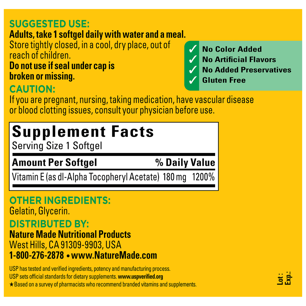 Vitamin E 400 IU (180 mg) dl-Alpha Softgels