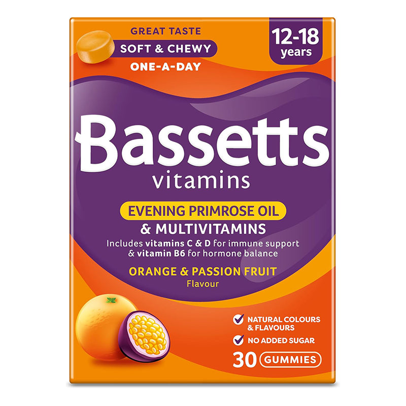 Bassetts 12-18 Years Evening Primrose Oil Orange & Passion Fruit Flavour Multivitamins (30 Gummies)