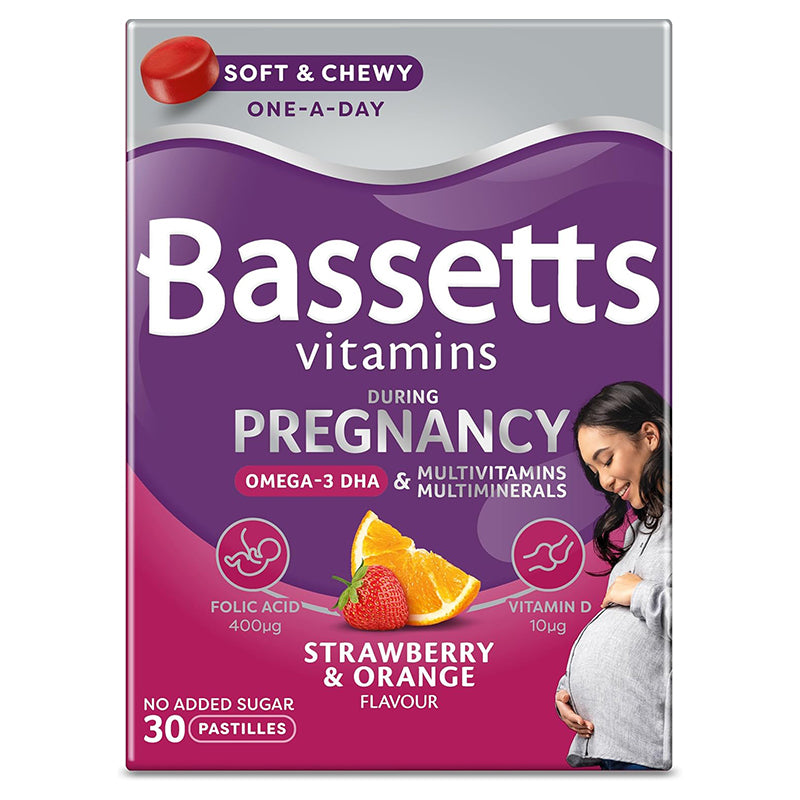 Bassetts Vitamins Pregnancy Omega-3 DHA Multivitamins & Multiminerals Strawberry & Orange Flavour (30 Gummies)