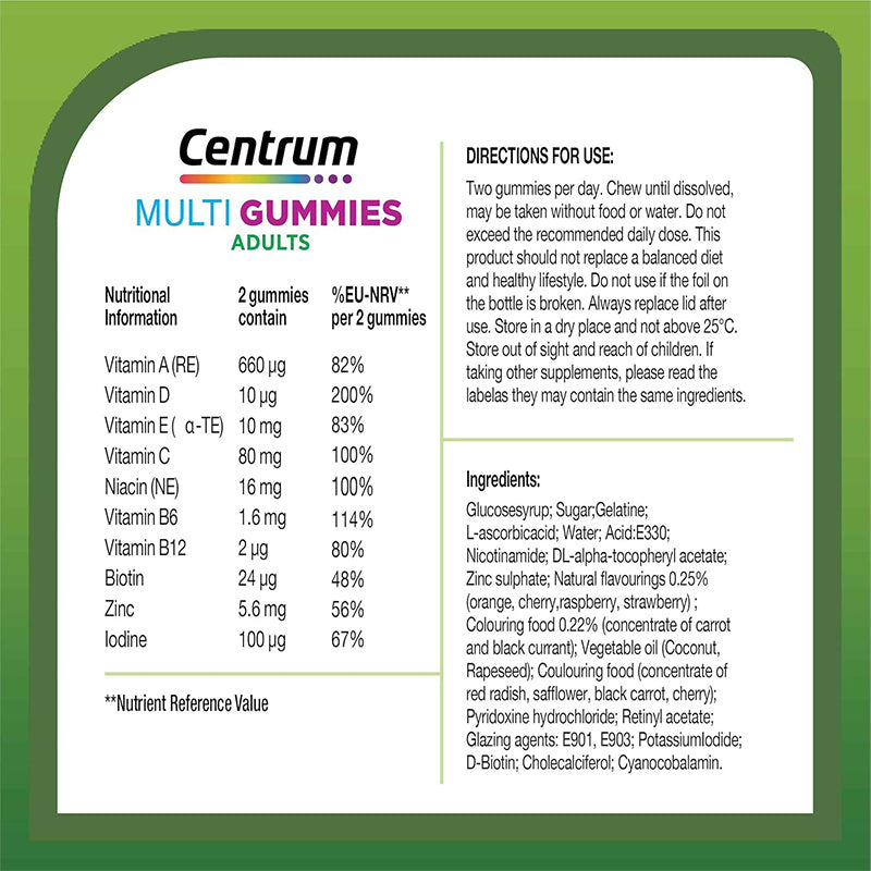Centrum MultiGummies, Gummy Multivitamins for Adults with Cherry, Berry & Orange Flavouring
