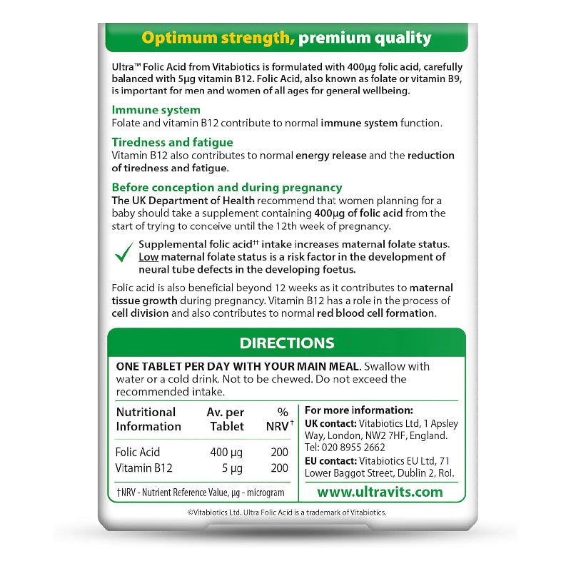 Vitabiotics Ultra - Folic Acid Tablets with Vitamin B (60 Tablets)