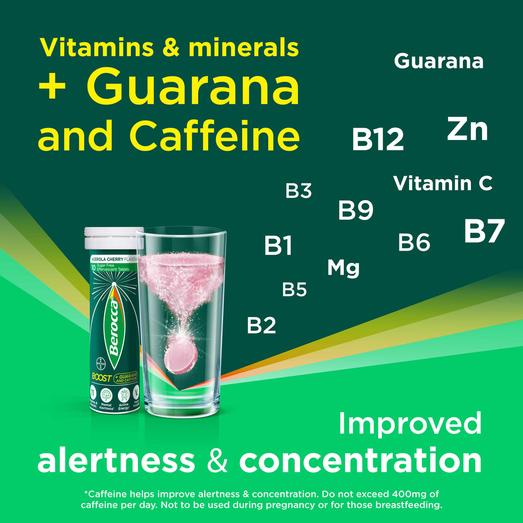 Berocca Boost Effervescent Tablets with Guarana, Caffeine, Vitamin B12, Vitamin C and Magnesium
