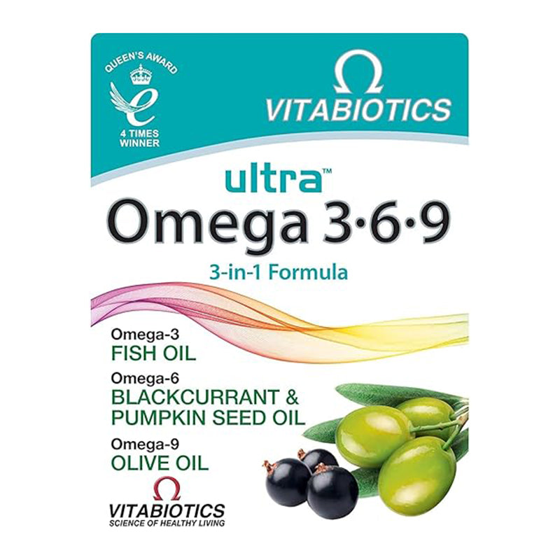 Vitabiotics Ultra Omega 3-6-9 Nutritional Supplements Capsules from Fish Oil Olive Oil Pumpkin Seed and Blackcurrant Oil