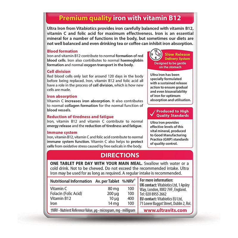 Vitabiotics Iron Tablets Supplement, Boosts Energy, Vitality, Power and Immunity